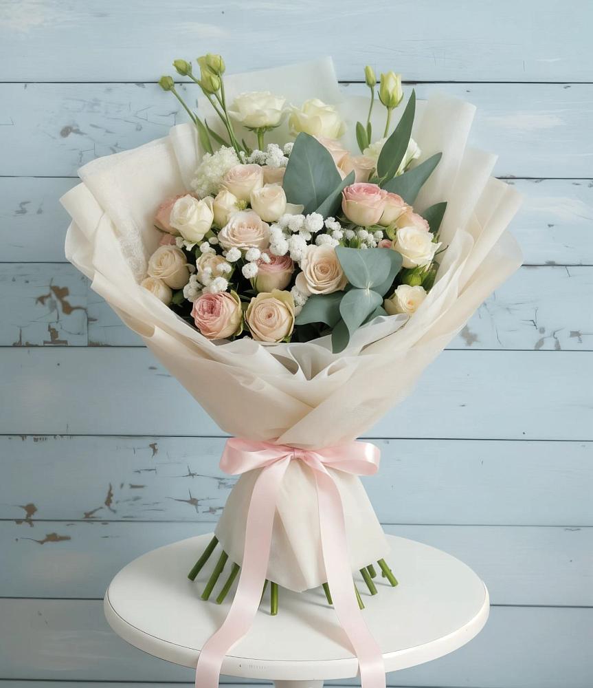 Букет цветов из: Розы и Лизиантусы в Верхоянске