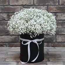 Цветочная композиция из Гипсофила в шляпной коробке в Верхоянске
